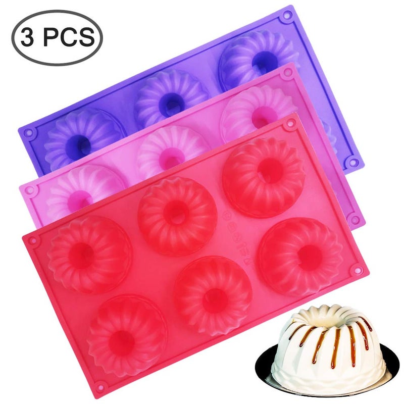 findTop 3 Packs Silicone Mini Fluted Cake Pans, findTop Mini Tube Cake Baking Pan for Muffin Cups, Coffee Cake, Cupcake, Brownie- Pink, Purple, Red - Image 2